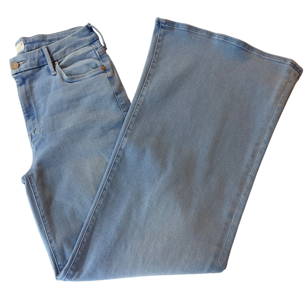 MOTHER The Roller Sneak Jeans Light Wash High Rise Wide Leg Flare Size 27 Norm